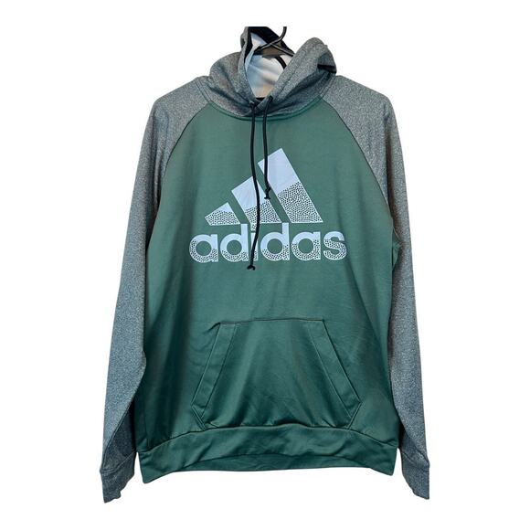 Adidas Game & Go Big Logo Pullover Hoodie Green Gray Athletic Medium Sweatshirt - Picture 1 of 3